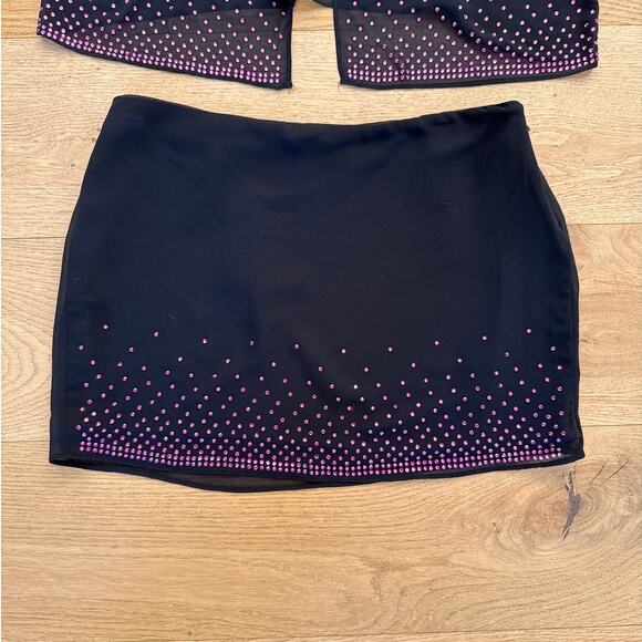 House of CB - Mistress Rocks Mini Skirt in Black with Purple Crystals - Picture 2 of 9
